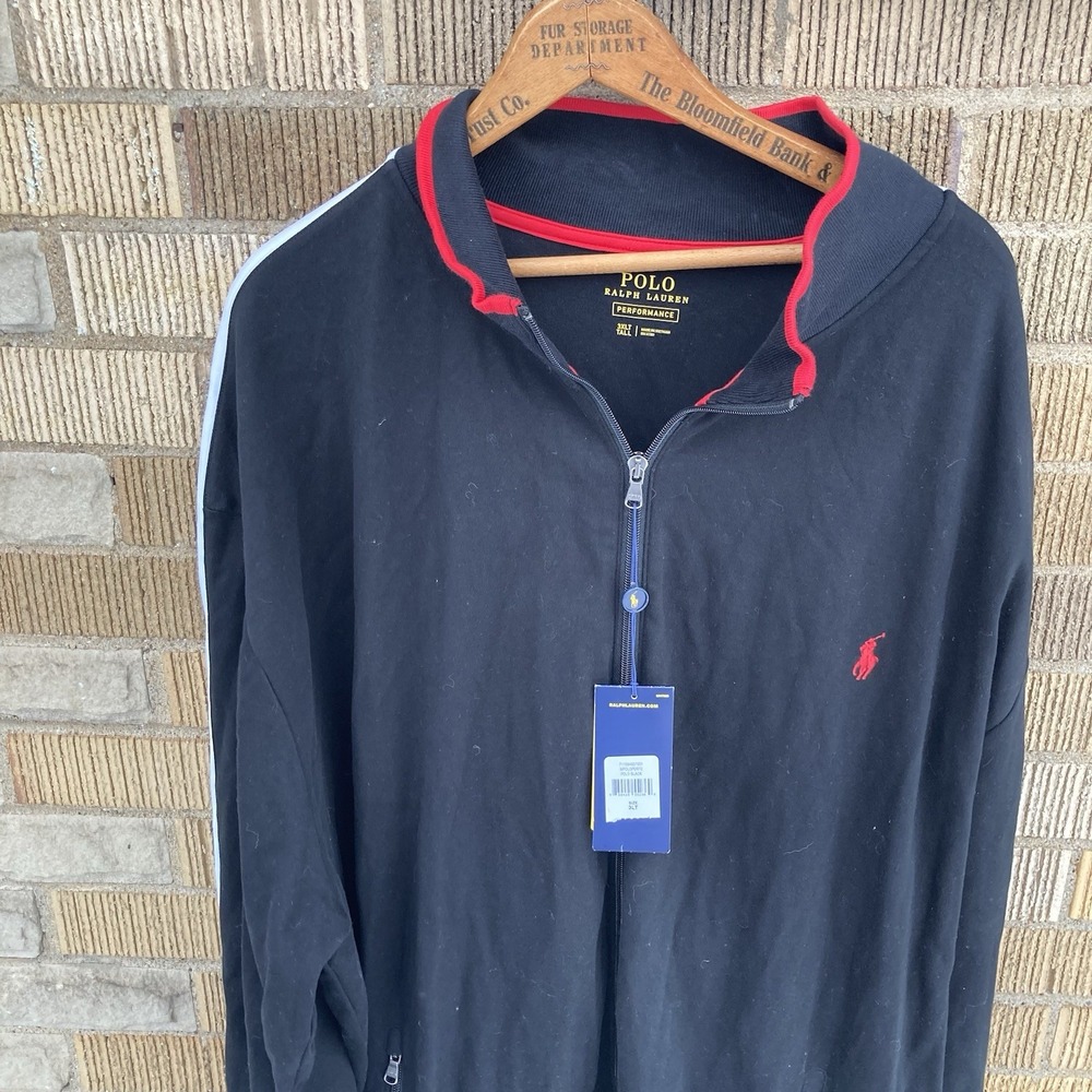 Ralph Lauren Men's 3XLT Black Red White Full Zip Jacket Performance Track Soccer